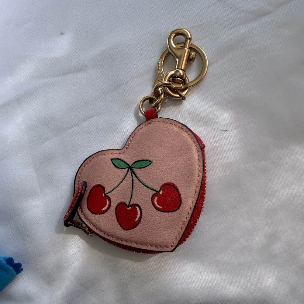 Coach Pink Heart Key & Card Holder with Cherry Design